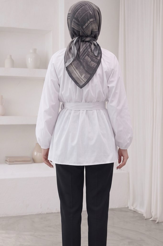 Kemer Detaylı Peplum Tunik Gömlek - Beyaz – 2. görsel