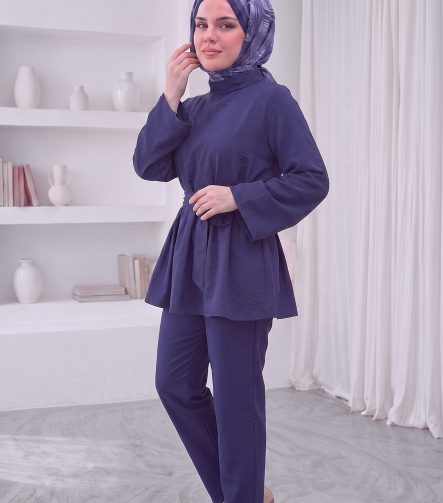 Kemer Detaylı Peplum Tunik Gömlek - Lacivert – 2. görsel