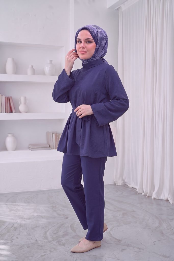 Kemer Detaylı Peplum Tunik Gömlek - Lacivert – 2. görsel