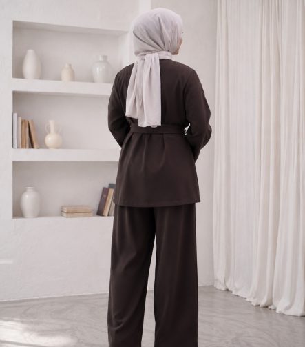Kemerli Blazer Ceket Takım - Kahverengi – 3. görsel