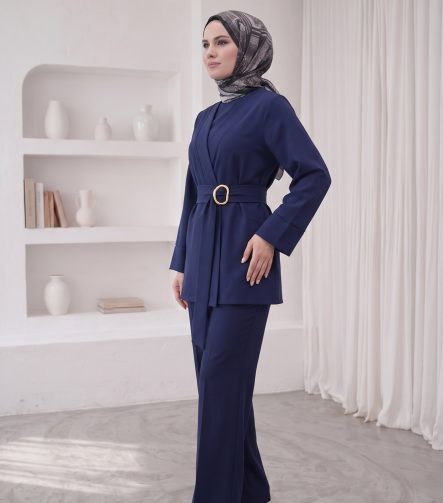 Kemerli Blazer Ceket Takım - Lacivert – 2. görsel