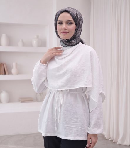 Pelerin Detaylı Bluz - Ekru – ön görünüm
