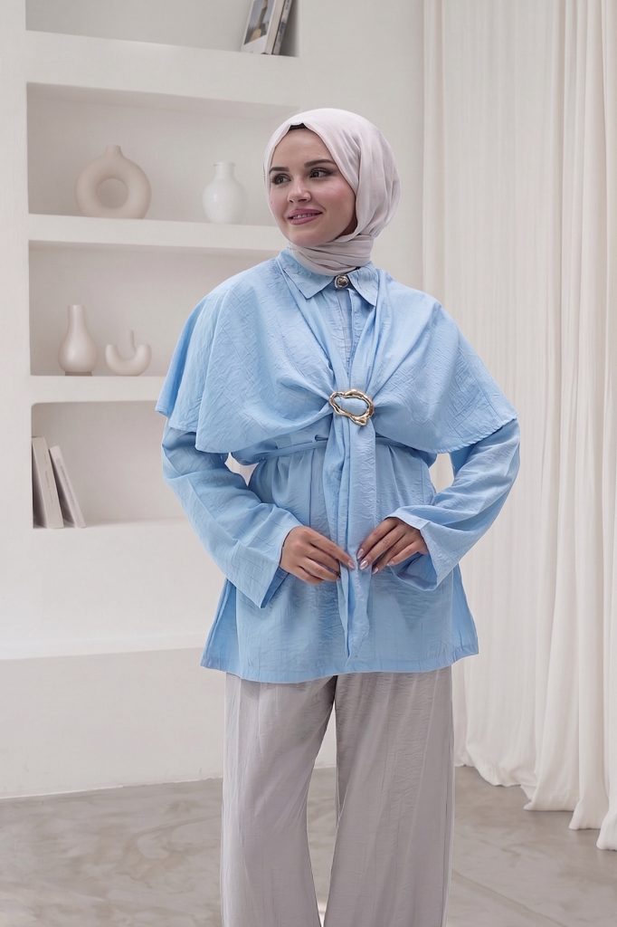 Toka Detaylı Pelerin Gömlek - Bebe Mavi – 2. görsel